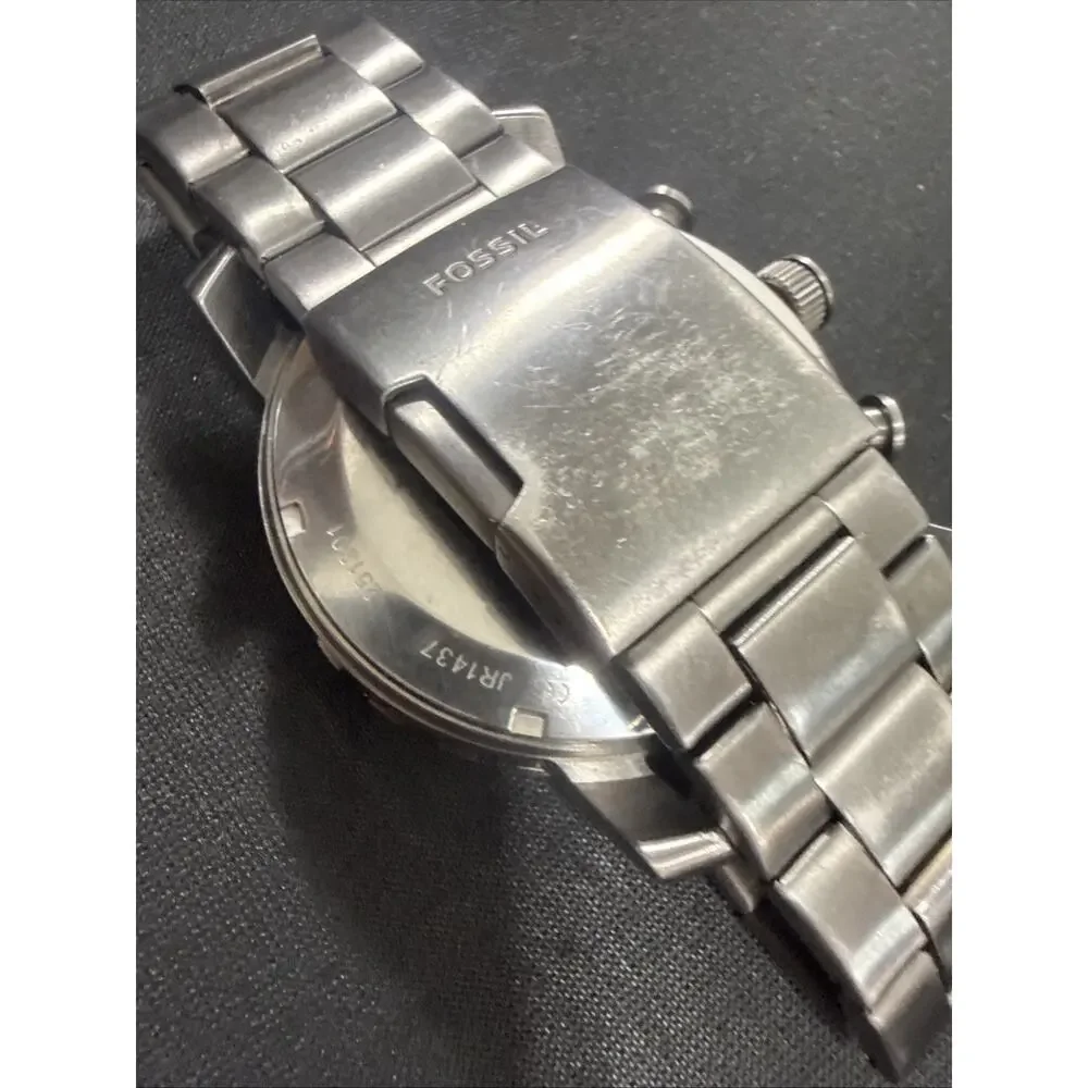 Men’s Fossil JR-1437 Wristwatch New Battery 50mm Casing Gunmetal Grey 7” Band